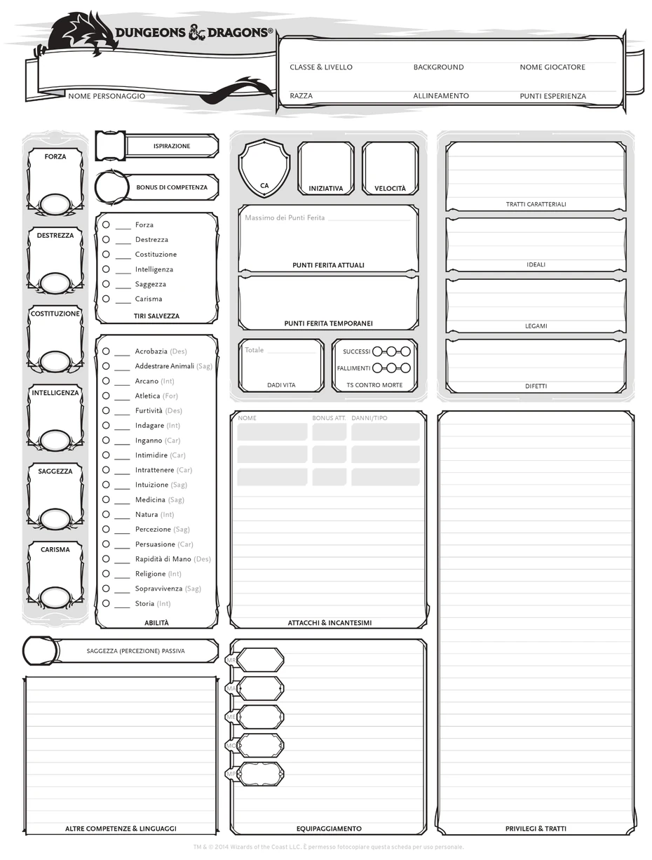 Scheda D&D – Pagina 1